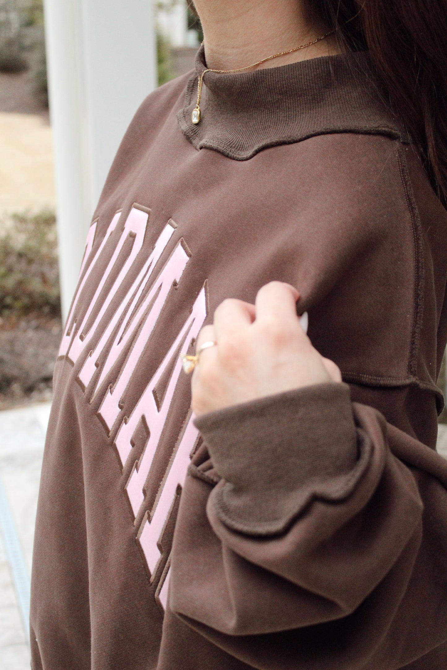 GOLDMAR Oversized Brown Mock Neck Sweatshirt