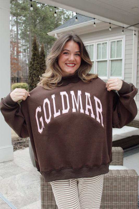 GOLDMAR Oversized Brown Mock Neck Sweatshirt